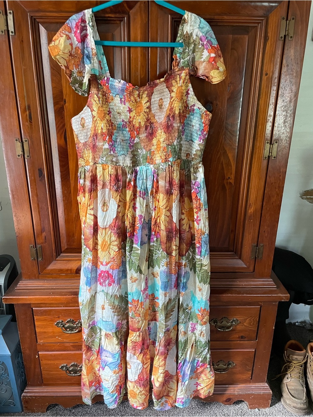 Anthropologie Multi-Color Floral Smocked Midi Dress